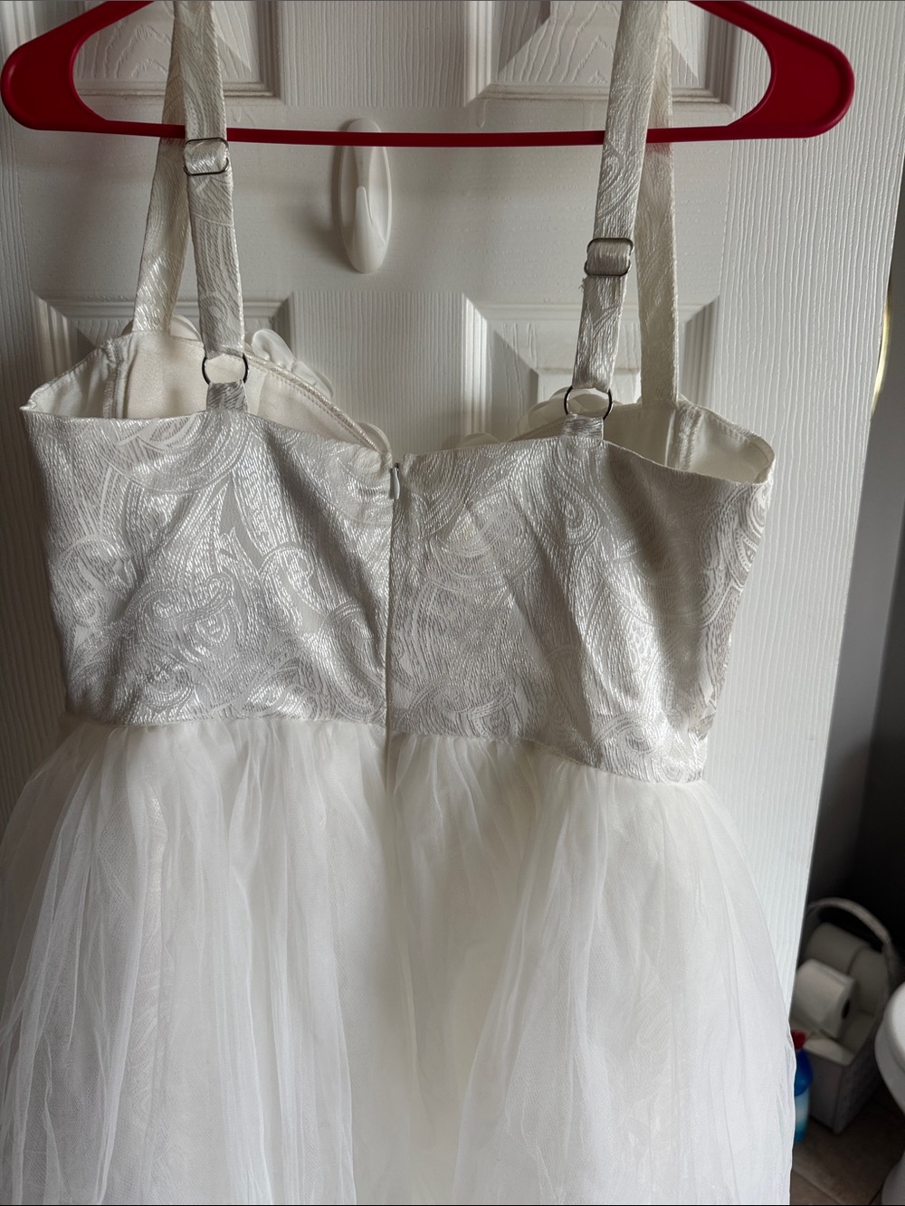 White Floral Appliqué Tulle Bridal Romper Gown - Picture 2 of 8